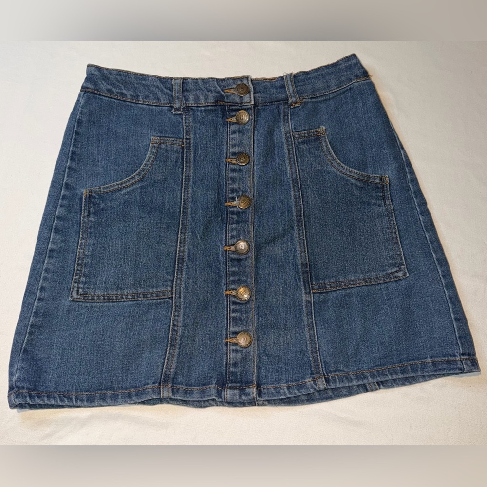 Highway Jeans Button Front Denim Skirt Patch Pocket Medium